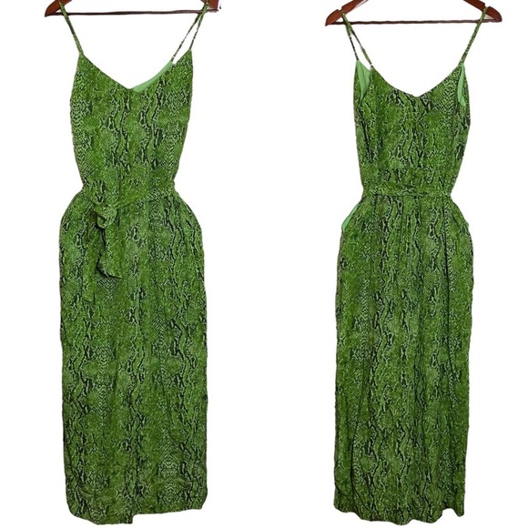 L'Agence Jaelyn Camisole Jumpsuit Silk Green Snakeskin Cropped Wide Leg 2 - Picture 1 of 15